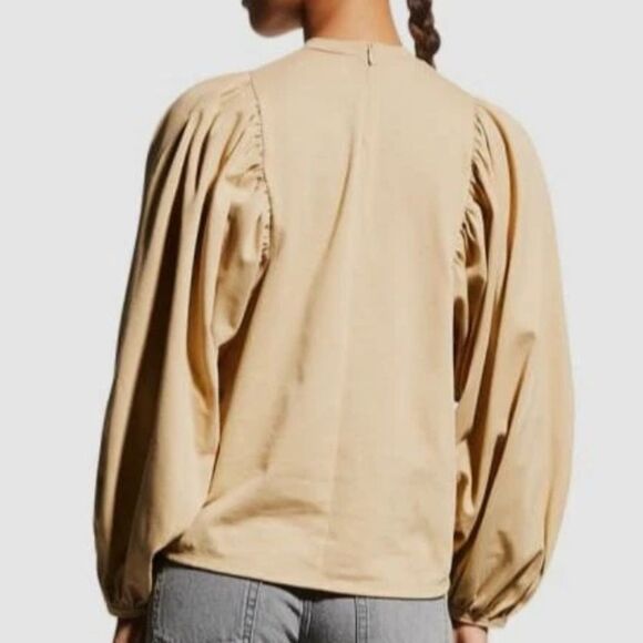 Moussy Vintage Beige Form Blouson-Sleeve Blouse Top Sz XS Quiet Luxury Preppy - Picture 3 of 9